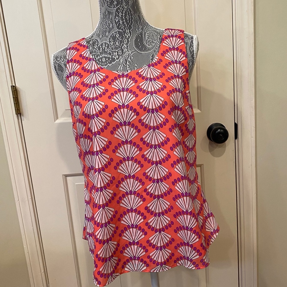Kaari Blue Coral Fan Print Bow Back Tank